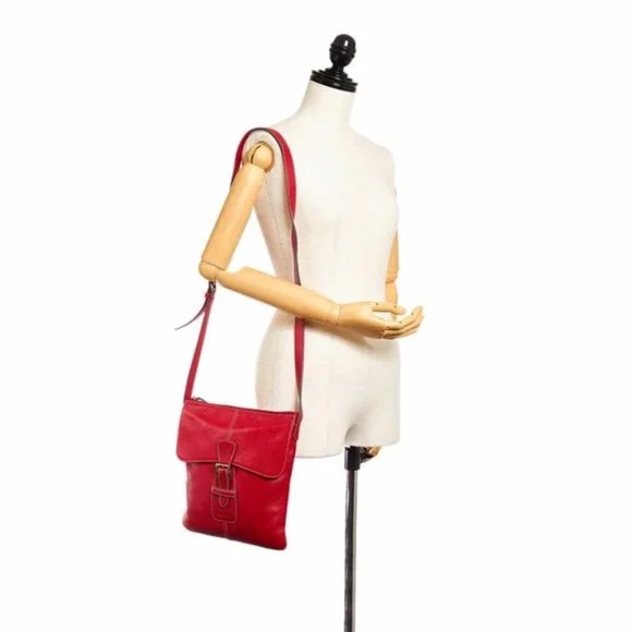 LOEWE Vintage Cherry Red Pebbled Calfskin Leather Crossbody Bag 8.5x10
